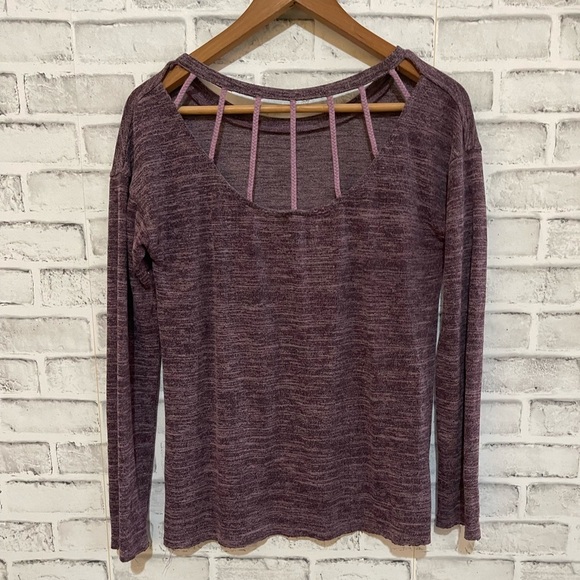 Women’s Anthropologie Hem & Thread purple heather open back sweater Medium - Picture 2 of 4